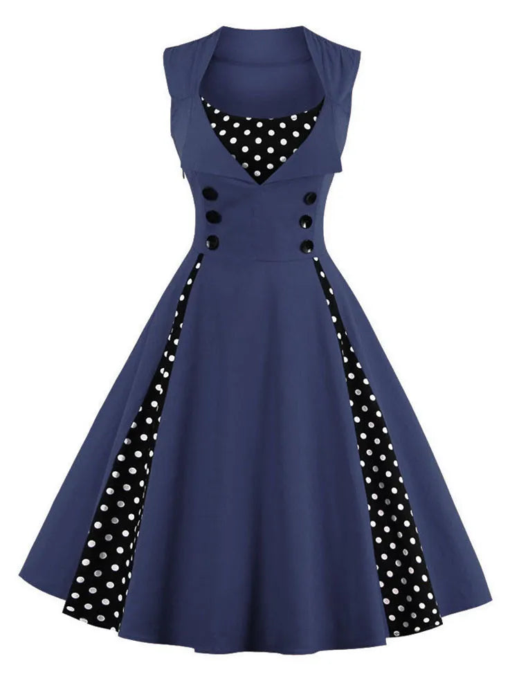 S-5XL Women Robe Retro Vintage Dress 50s 60s Rockabilly Dot Swing Pin Up Summer Party Dresses Elegant Tunic Vestidos Casual