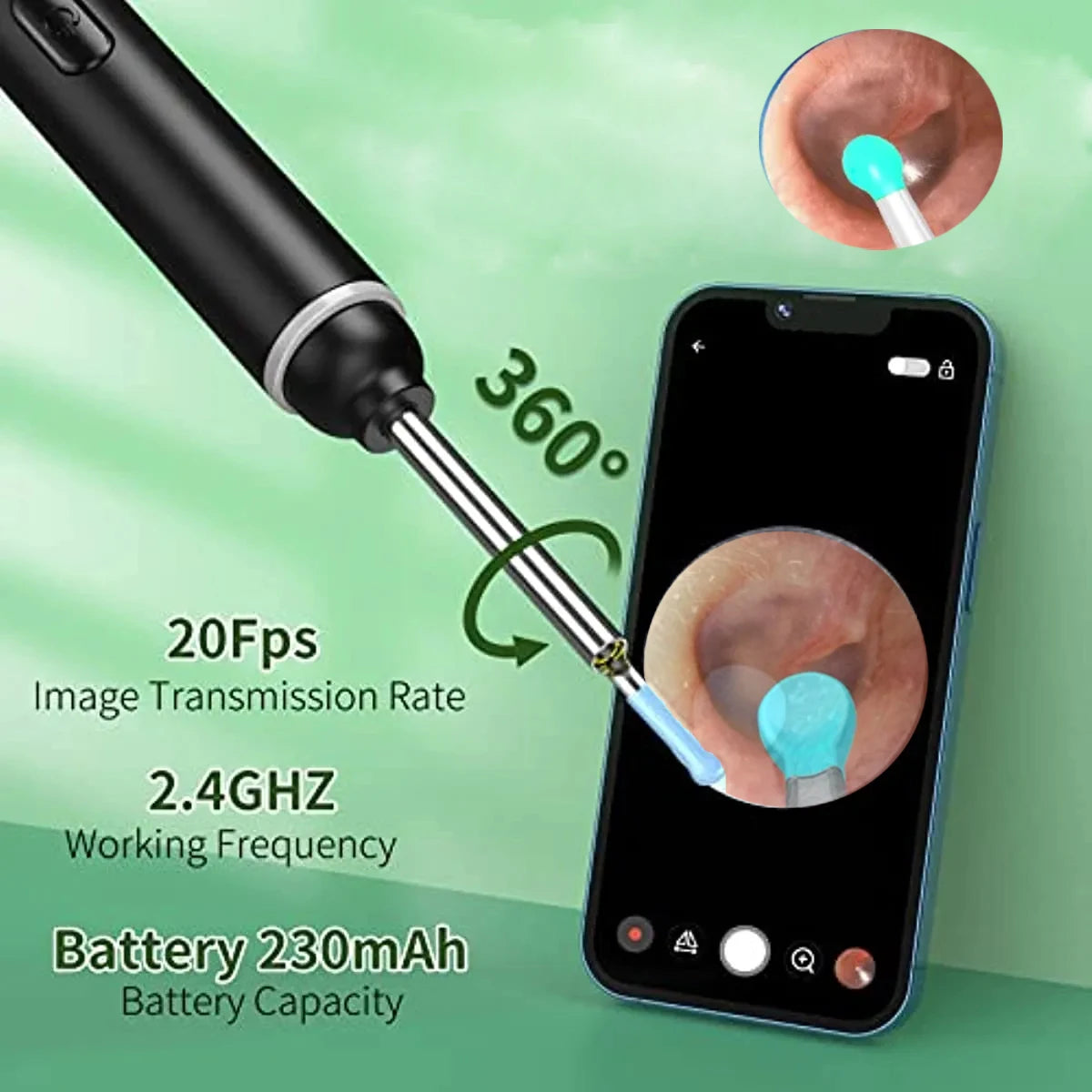 Ear Wax Removal Tool, 1920P HD Ear Cleaner with 6 LED Lights, 3mm Mini Visual Ear Camera for iPhone, iPad, Android