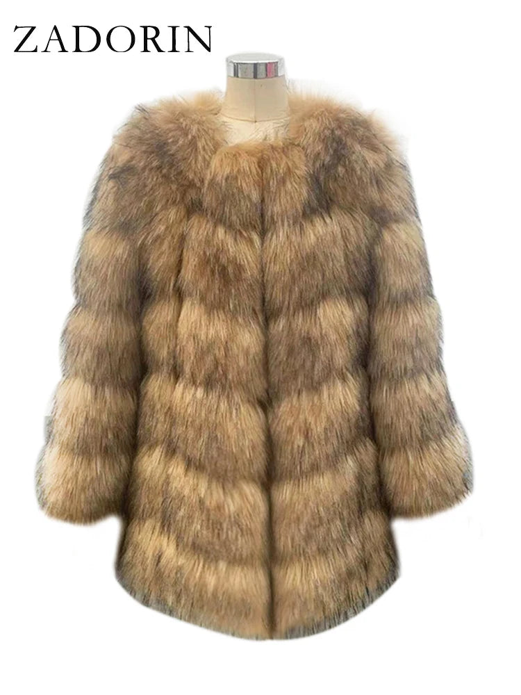 ZADORIN New Luxury Splicing Long Faux Fur Coat Women Thick Warm Winter Fashion Fluffy Faux Fur Jacket Coats for Women Outerwear