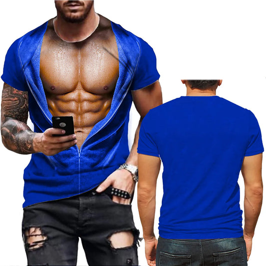 Summer New 3D Print T Shirt for Men Funny Muscle T-shirt Harajuku Fake SweatShirts Casual Loose Clothes Vintage Short Sleeve Tee