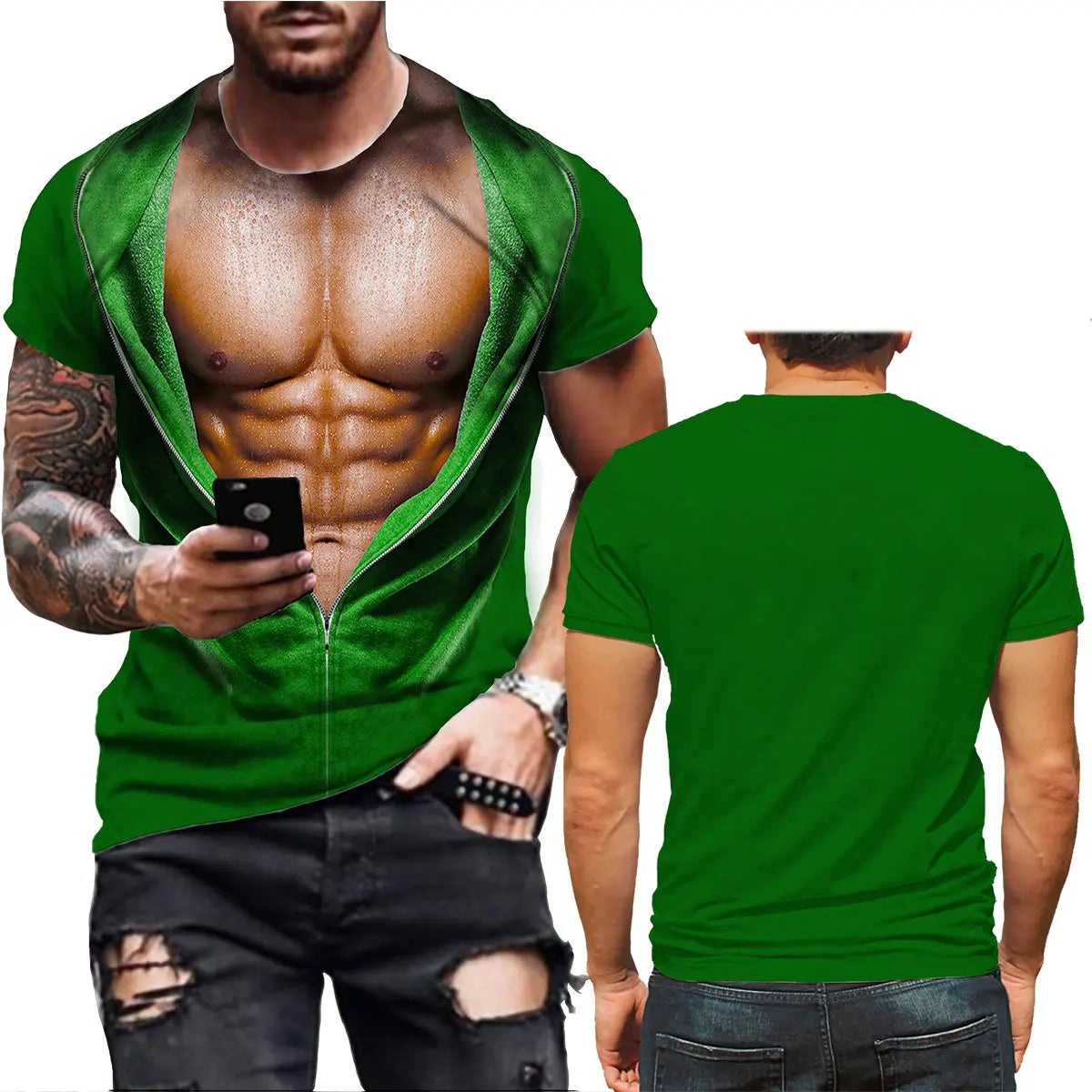 Summer New 3D Print T Shirt for Men Funny Muscle T-shirt Harajuku Fake SweatShirts Casual Loose Clothes Vintage Short Sleeve Tee