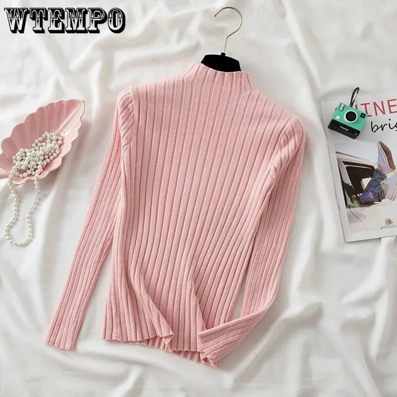 Half Turtleneck Knitted Bottoming Shirt Women's Long Sleeve Slim Pullover Sweater Drop Shipping