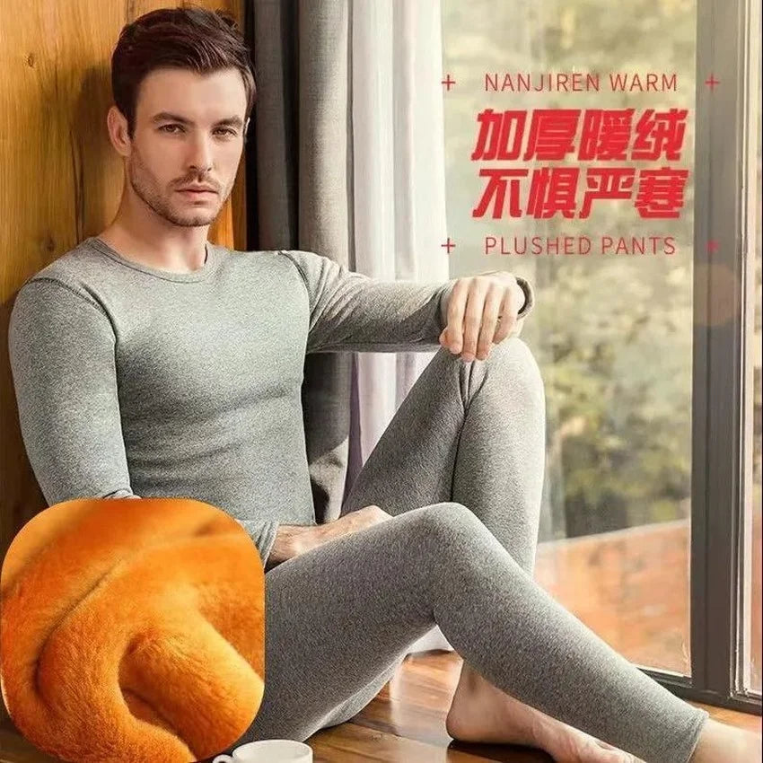 Thermal Underwear Set Men Winter Men Top Long Pants Sets Cold-proof Warm In Cold Weather O Neck Autumn Clothes Long Pants