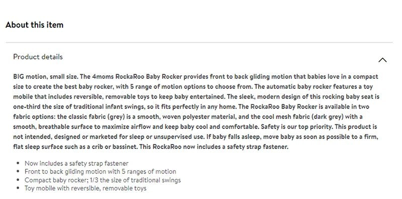 Baby Rocker and Safety Strap Fastener Children's Bed Bases & Frames, Compact Front To Back Gliding Motion, Grey Classic