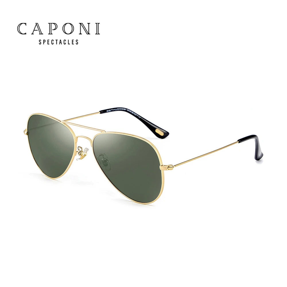 CAPONI Aviation Sun Glasses Men UV Ray Cut Polarized Shades For Men Double Bridge Frame Pilot Male's Sunglasses Eyewear CP3025