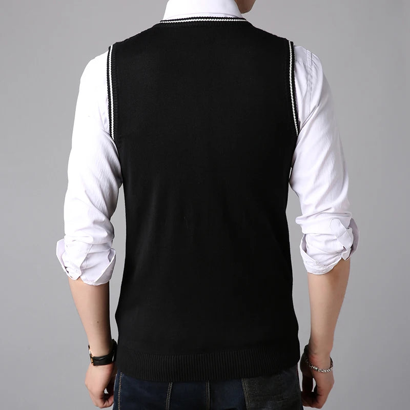 BROWON Men Clothes 2023 Autumn Winter New Classic Slim Sweaters V-neck Sleeveless Sweater Mens Knitwear Sweater Vest for Men