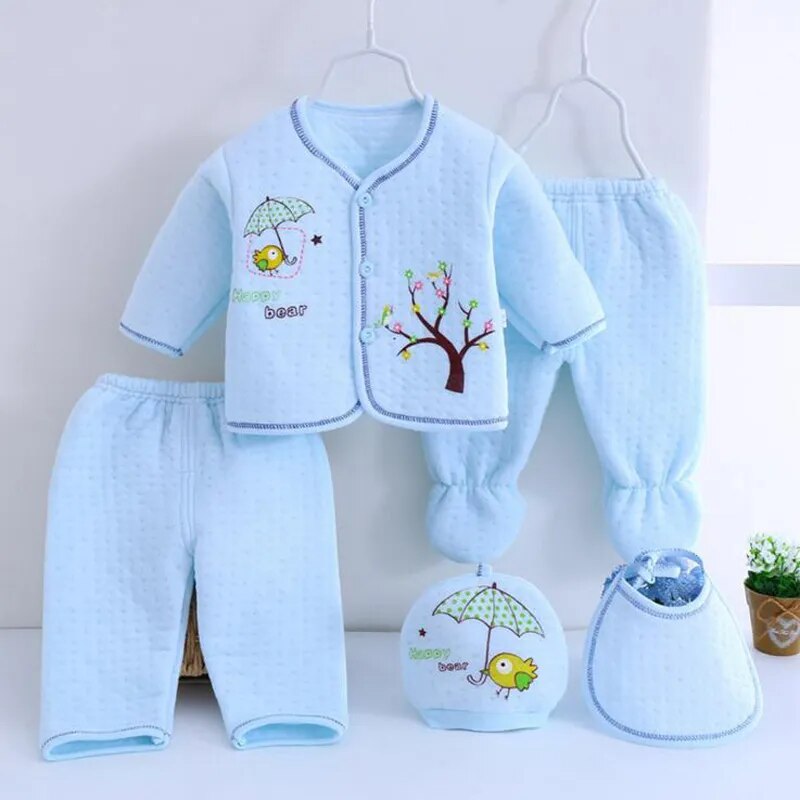 Bekamille 5pcs/set Autumn Winter Newborn sets Baby warm Cotton Girls Boys cartoon suits  infant kids clothing Good quality