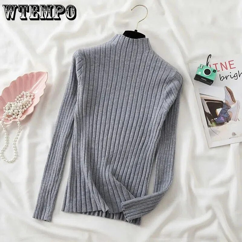 Half Turtleneck Knitted Bottoming Shirt Women's Long Sleeve Slim Pullover Sweater Drop Shipping