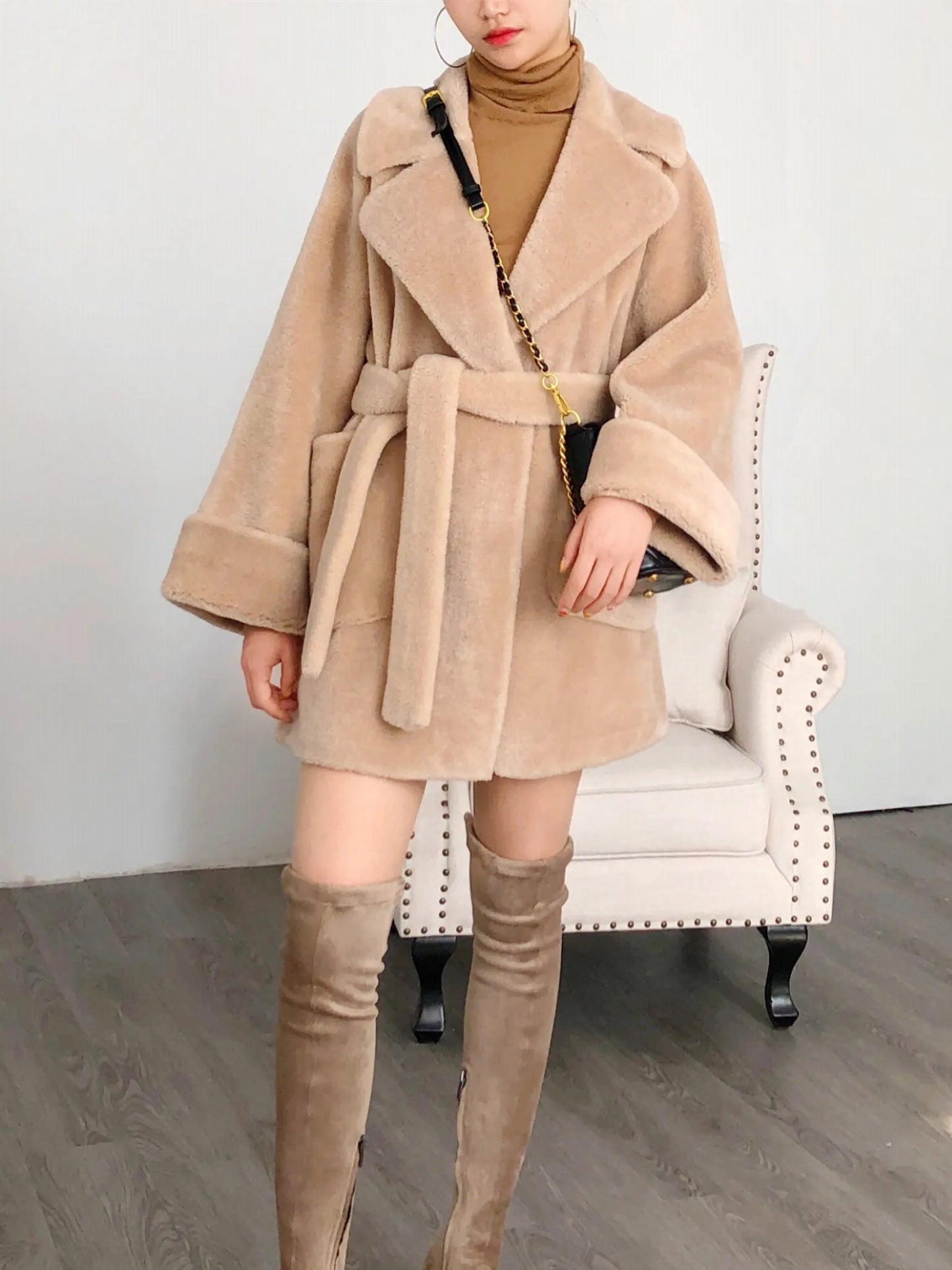 100% Wool Coat Fashion Slim Jackets for Women 2022 Soft Coat Female Autumn Winter Sheep Shearing Coat Ropa Para Mujer