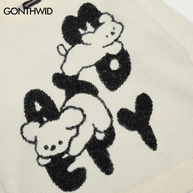 Harajuku Dog Sweater Streetwear Men Knitted Funny Cartoon Jumper Y2K Harajuku Fashion 2023 Loose Fluffy Fuzzy Pullover Sweaters