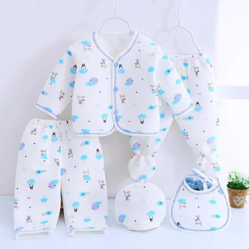 Bekamille 5pcs/set Autumn Winter Newborn sets Baby warm Cotton Girls Boys cartoon suits  infant kids clothing Good quality