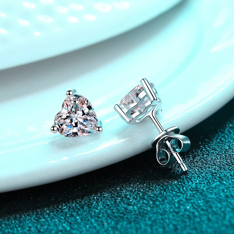 Onelaugh 925 Sterling Silver VVS1 2-4CT Real Heart Cut Created Moissanite Gemstone Wedding Studs Earrings Fine Jewelry Earrings