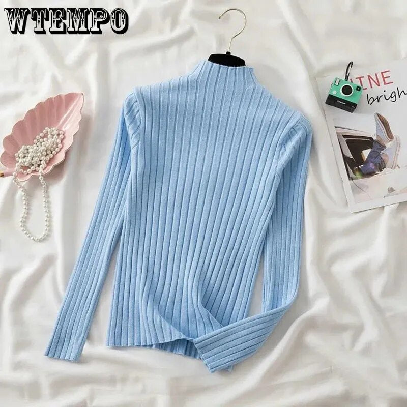 Half Turtleneck Knitted Bottoming Shirt Women's Long Sleeve Slim Pullover Sweater Drop Shipping